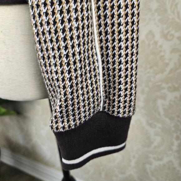 iets frans...Size XS Brown Houndstooth Zip Front Jacket Adj Collar Zip Pockets - Picture 8 of 16